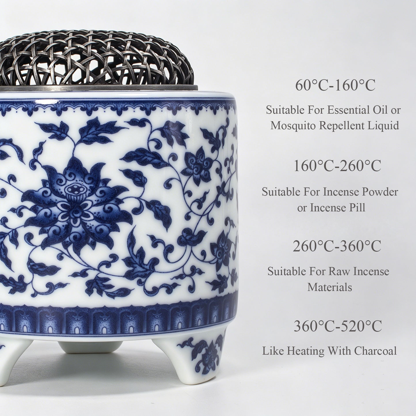 Blue and White Porcelain Electric Incense Burner with Night Light | Ceramic Aroma Diffuser with Timer | Chinese Style Zen Home Decor