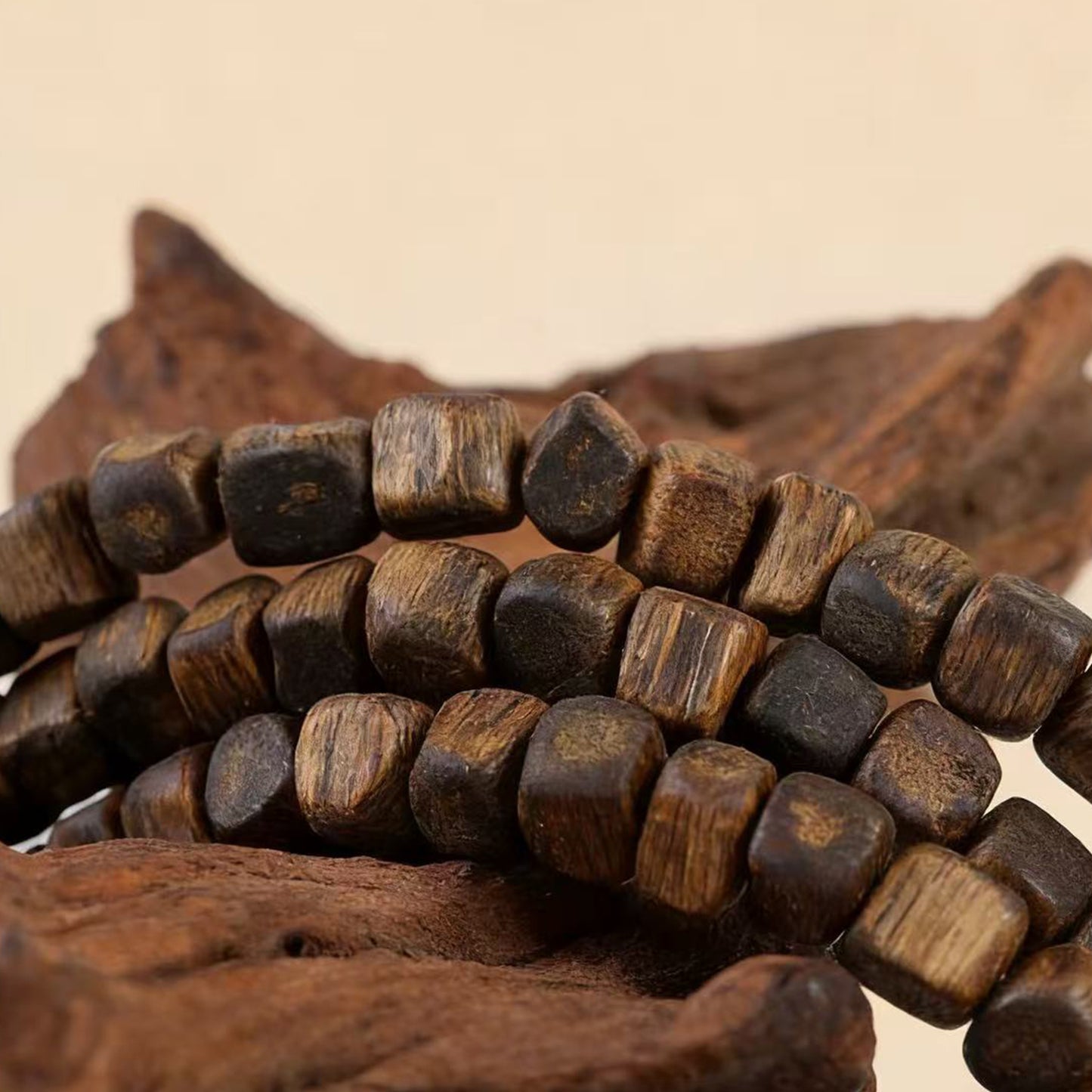 06mm Kyara Agarwood Bracelet Cube Beads | Square Sugar Cut | Natural Resin Rich | Smooth Polished | Geometric Modern Style