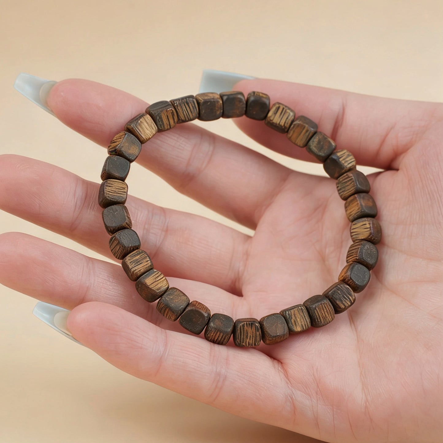 06mm Kyara Agarwood Bracelet Cube Beads | Square Sugar Cut | Natural Resin Rich | Smooth Polished | Geometric Modern Style