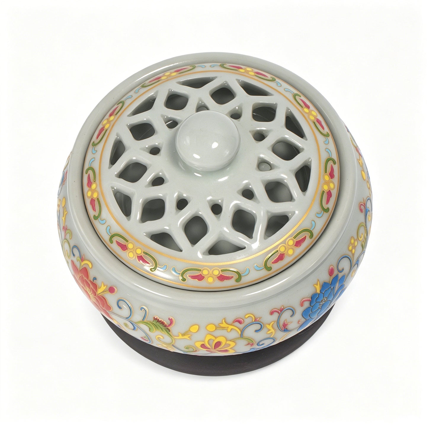 Digital Electric Incense Burner Cloisonné Lotus Timer Temperature Control Home Aroma Diffuser