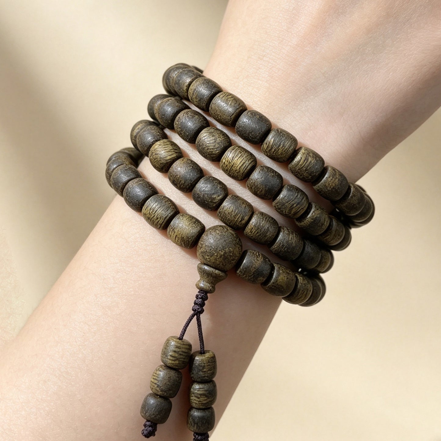 06mm Natural Agarwood Multi-Wrap Bracelet | Dark Resin Oud Wood Layered Necklace | Hand-Assembled Exotic Hardwood Jewelry