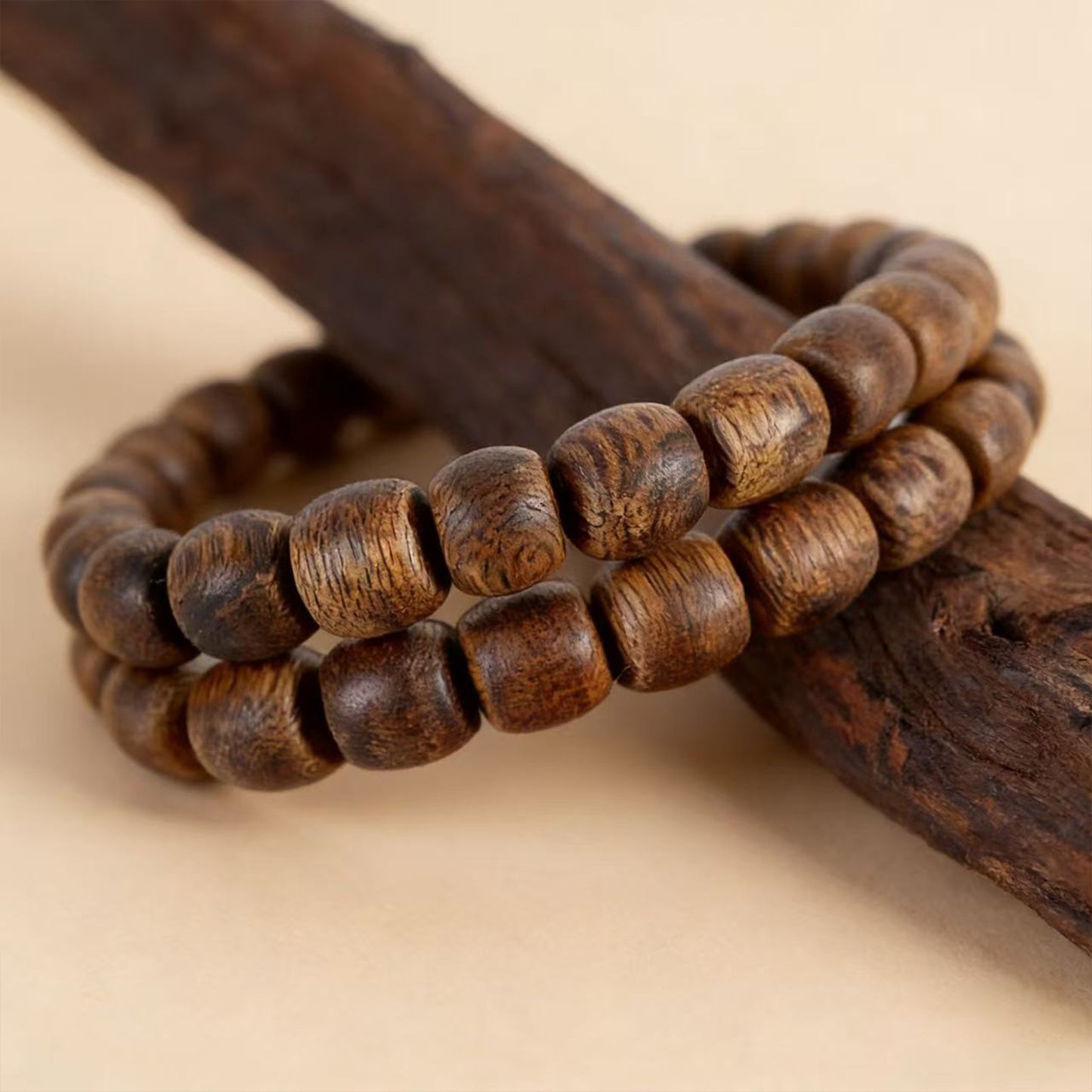 06mm Kyara Agarwood Bracelet Drum Beads | Barrel Drum Shape | Natural Resin Rich | Smooth Polished | Traditional Style