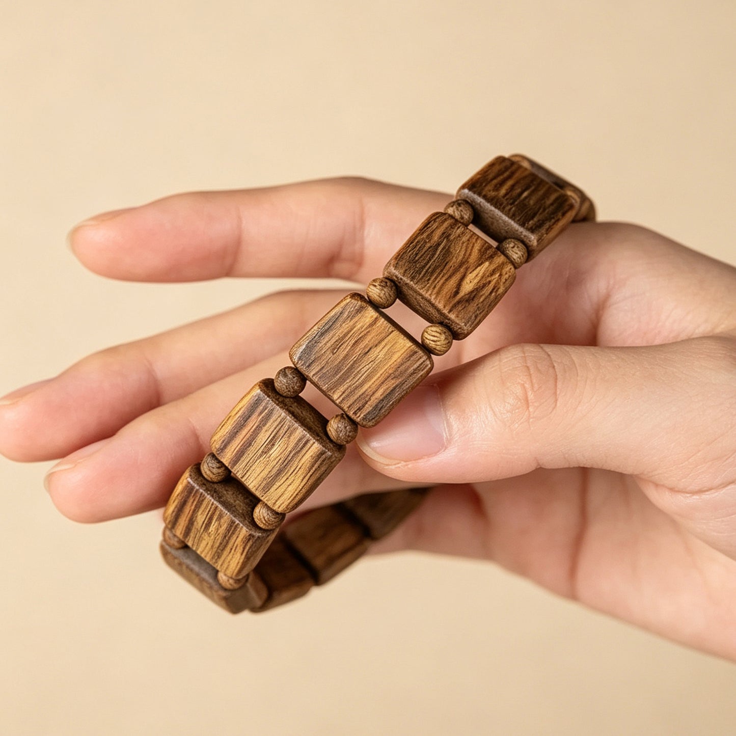Natural Kyara Agarwood Square Beads Bracelet, Custom Handcrafted Oudh Square Tile Mala, Aromatic Wood Prayer Beads, Spiritual Gift for Men Women