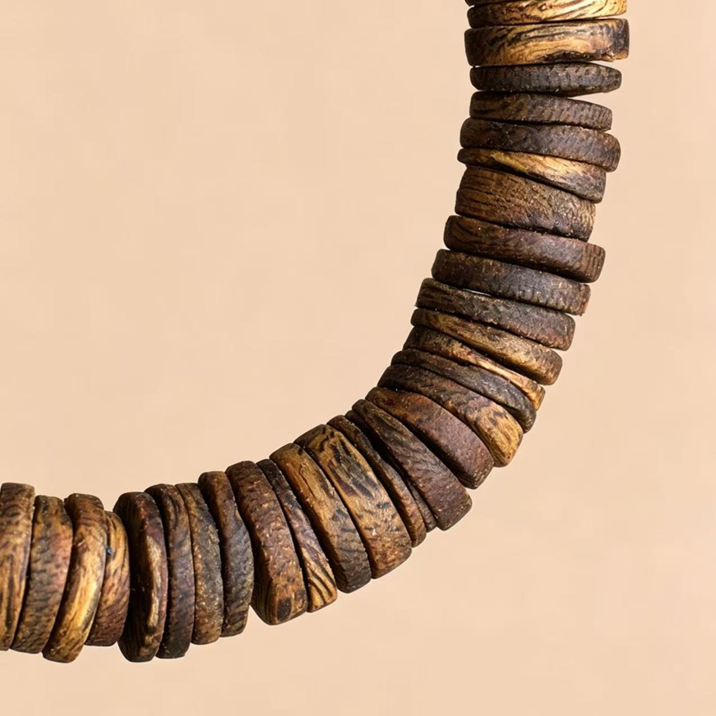 Natural Agarwood 10mm Disc Bead Bracelet | Handcrafted Flat Round Spacer Wood Beads | Single Loop Design | Dense Grain Pattern | Unique Layered Texture | Unisex Daily Wear Jewelry Gift