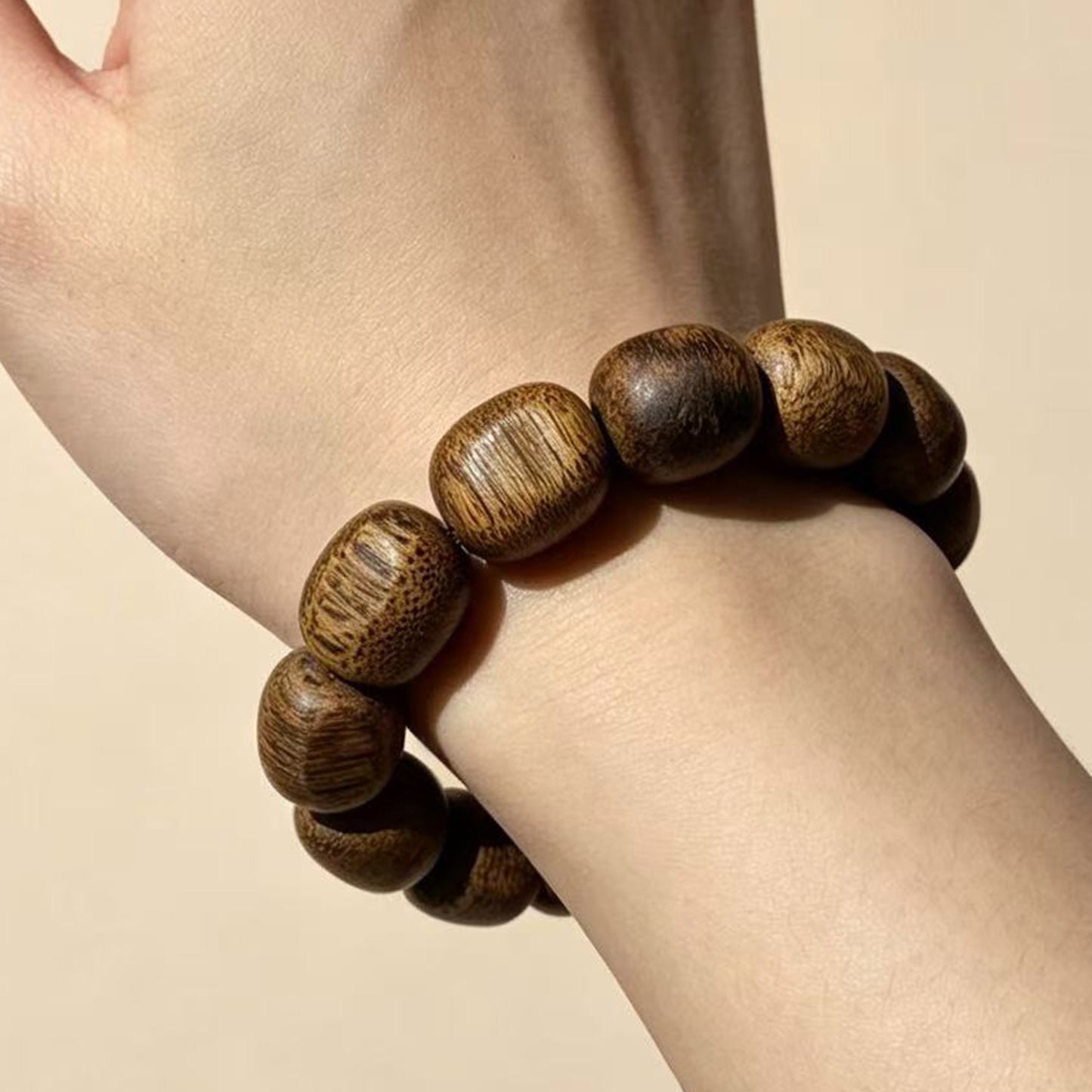 11mm Natural Kyara Agarwood Bracelet, Burl Grain Oudh Barrel Beads Mala, Authentic Aromatic Wood Prayer Beads, Spiritual Gift
