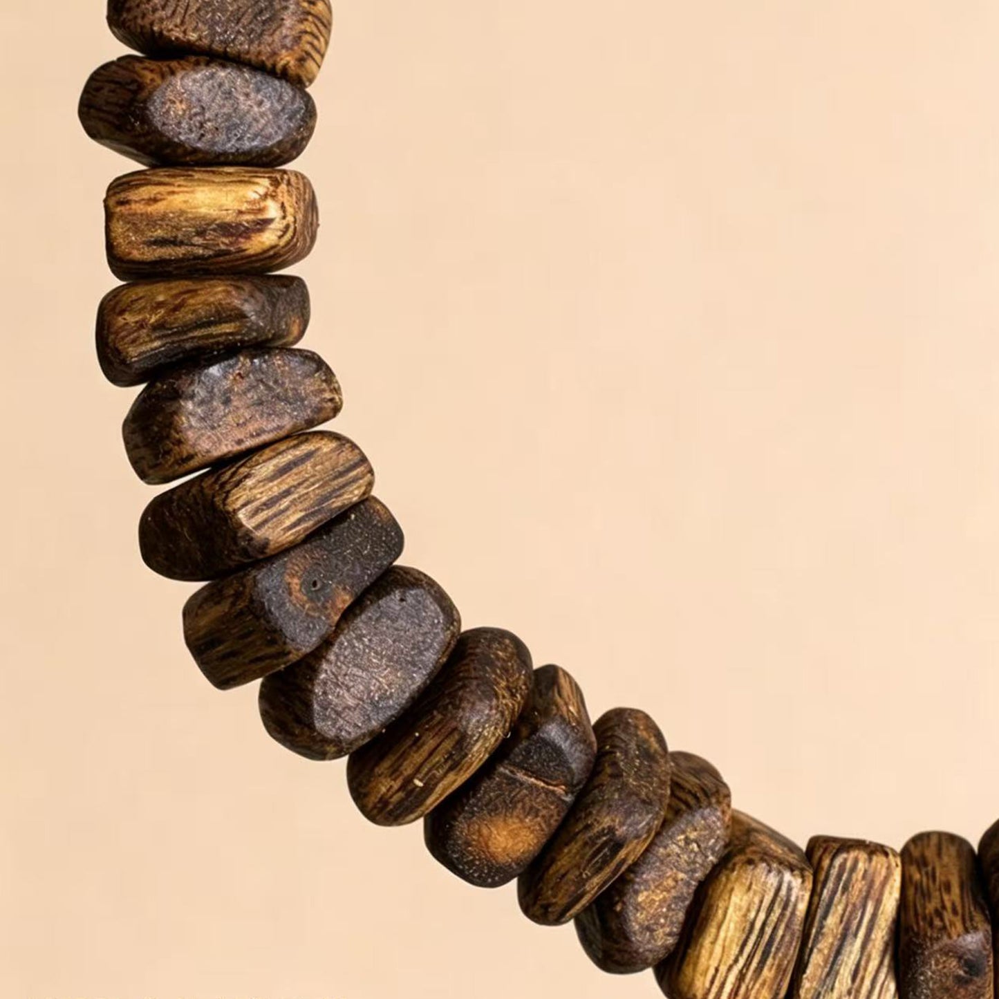 Natural Agarwood 9mm Chip Bead Bracelet | Handcrafted Irregular Slice Wood Beads | Single Loop Design | Dense Resin Grain