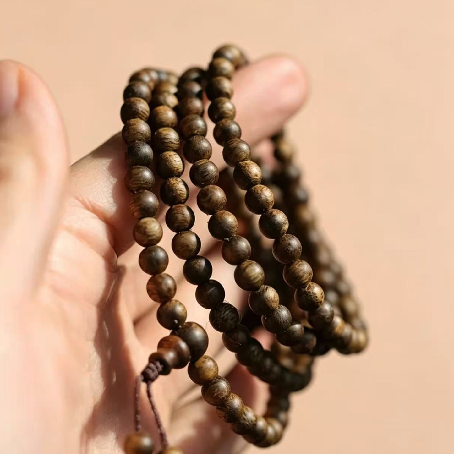 Natural Agarwood 5mm Round Bead Multi-Wrap Bracelet | Handcrafted Small Smooth Wood Beads | Layered Delicate Design | Subtle Natural Wood Aroma | Minimalist Unisex Jewelry Gift