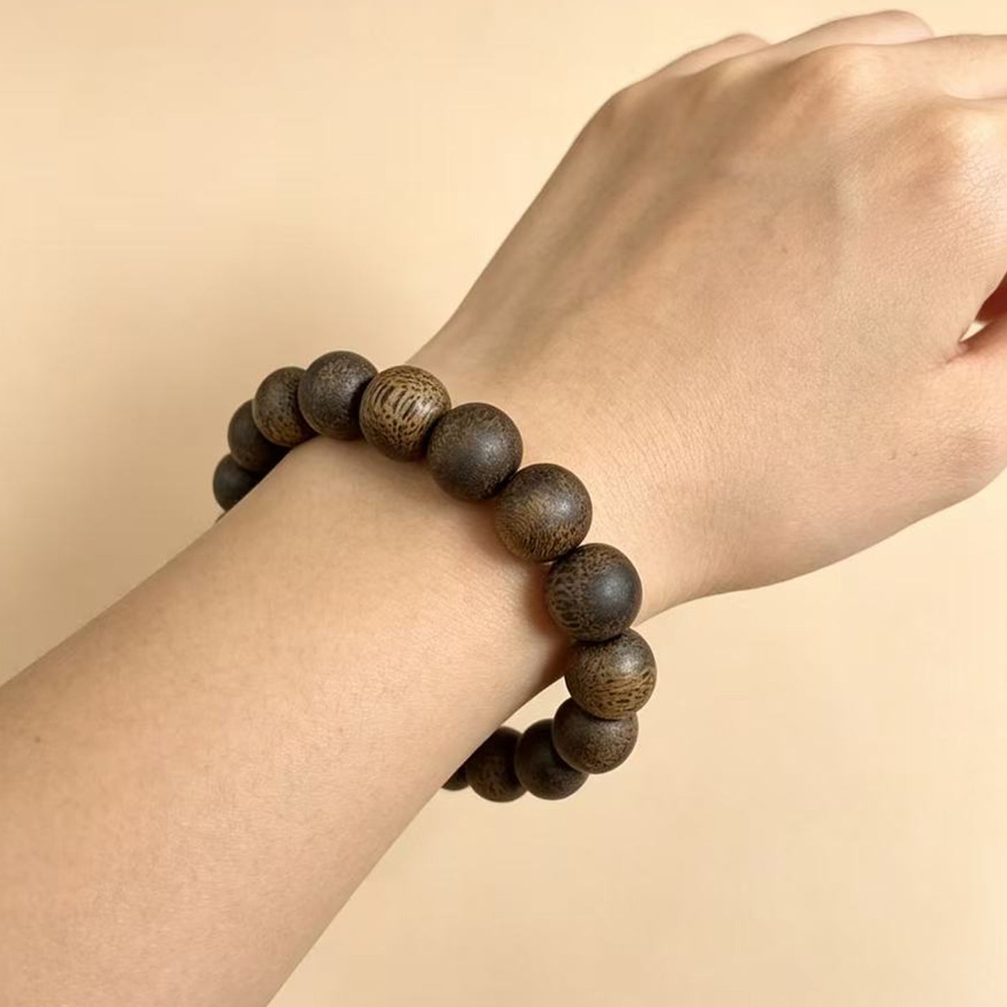 12mm Agarwood Bracelet | Natural Oud Wood Beaded Wristband | Artisan Crafted Wooden Jewelry | Unique Grain Texture