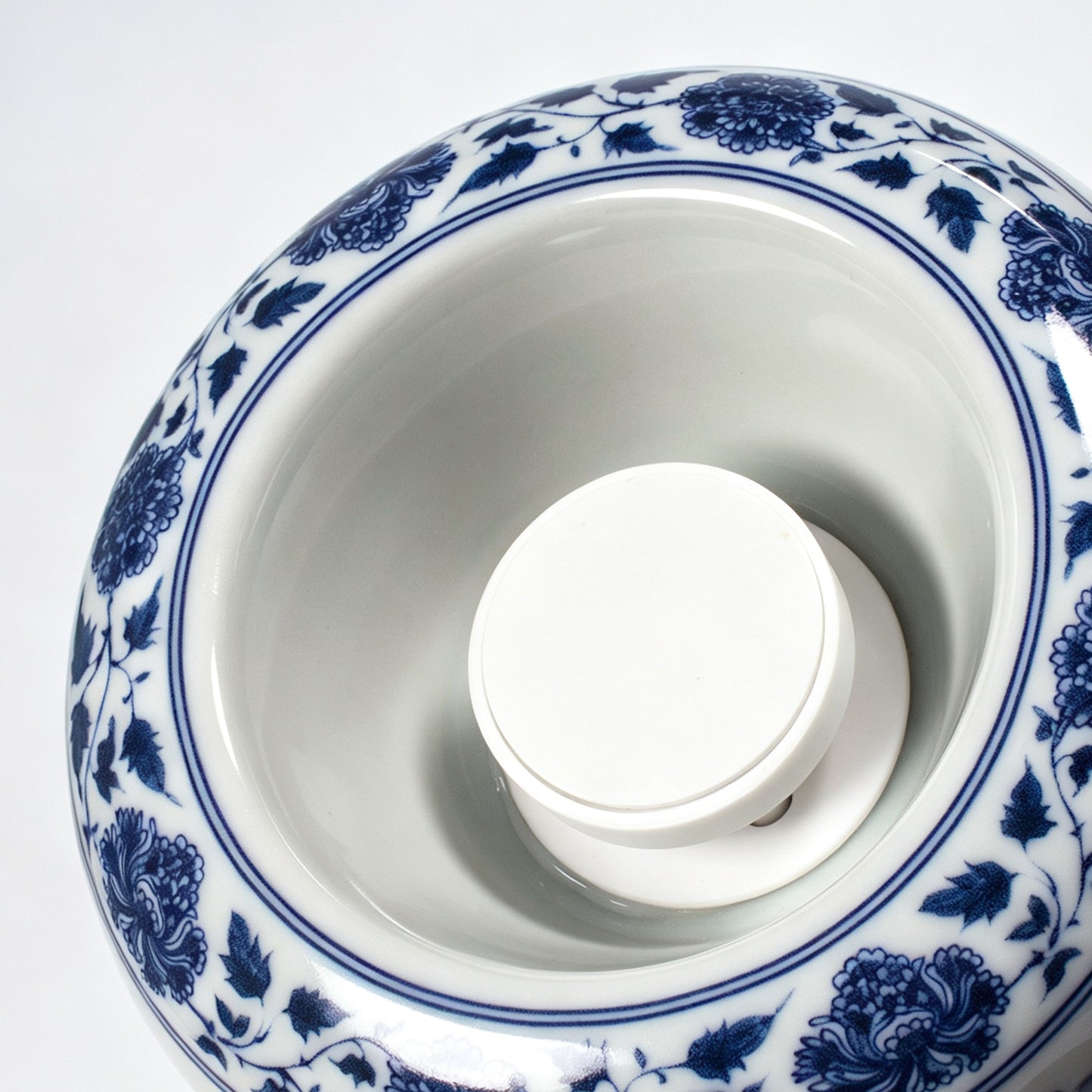 Electric Blue White Porcelain Incense Burner | Koi Fish Lotus Design | Brass Woven Lid Timer Control | Zen Home Decor