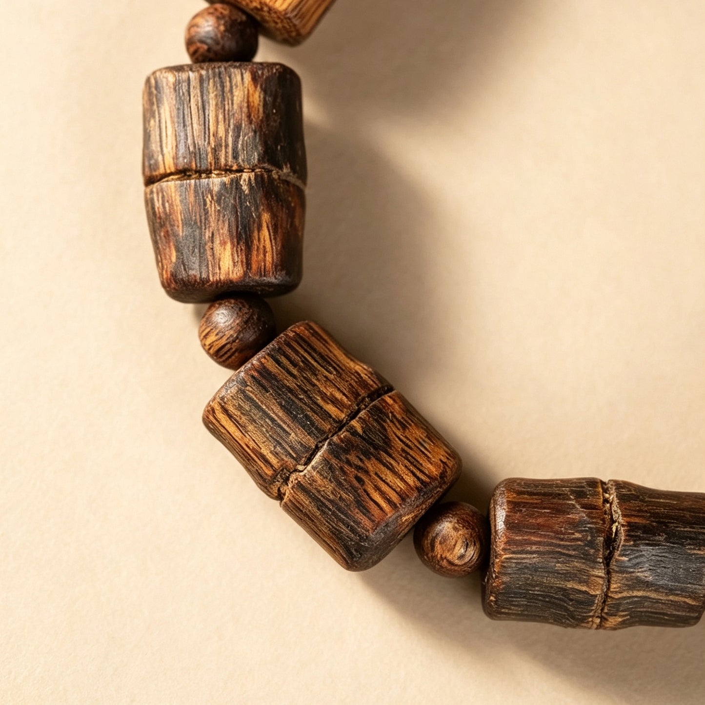 14mm Natural Kyara Agarwood Bamboo Joint Bracelet, Rich Resin Oudh Barrel Beads Mala, Authentic Aromatic Wood Prayer Beads, Spiritual Gift