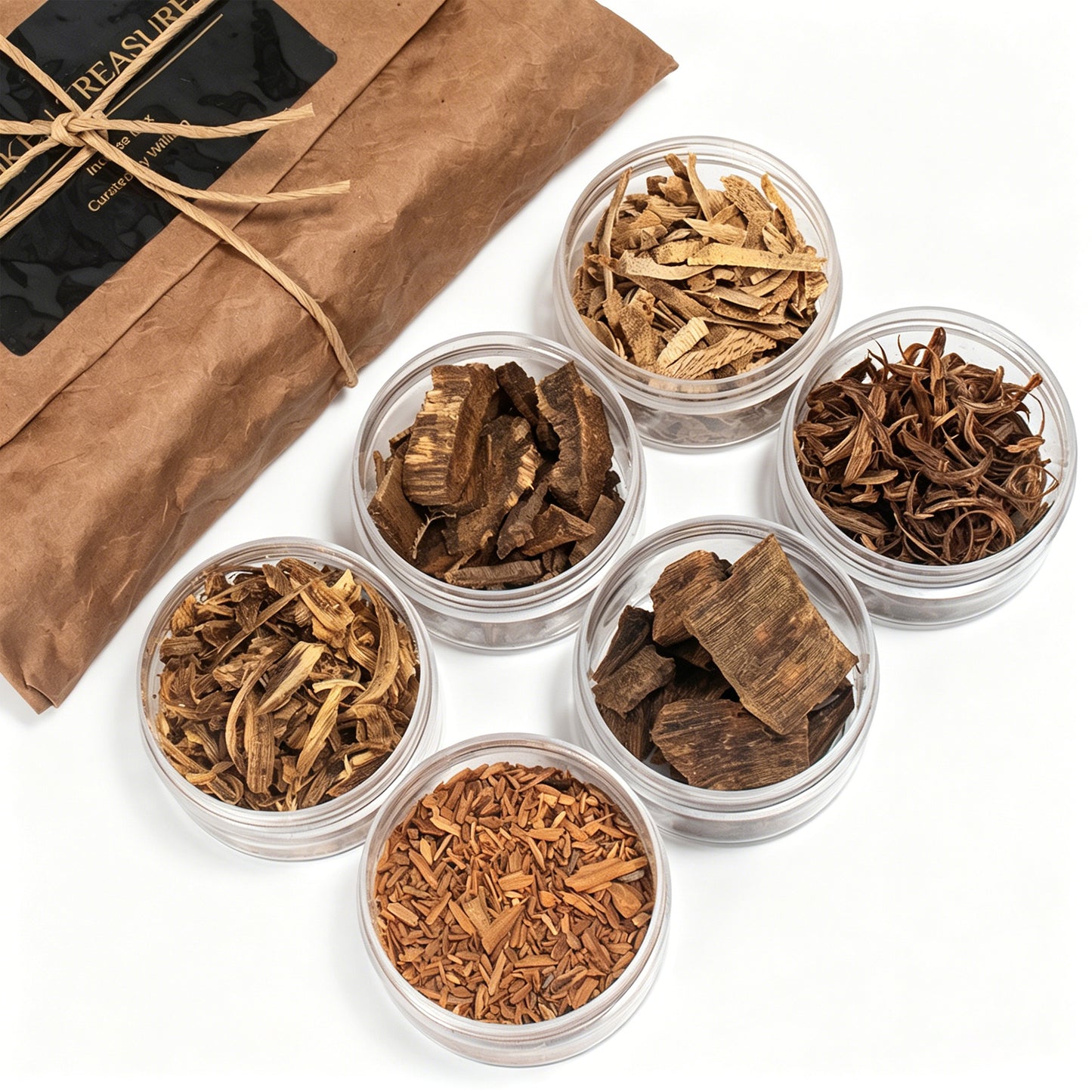 Natural Aromatic Wood Chips Sampler Set, 6 Varieties Agarwood & Sandalwood for Electric Burner, Premium Resin Incense Materials