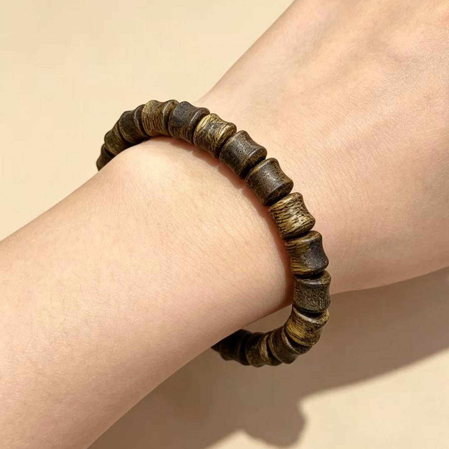 07mm Kyara Agarwood Bamboo Joint Beads Bracelet | Cultivated Natural Oudh Mala Bracelet for | Spiritual Protection Wood Jewelry Gift
