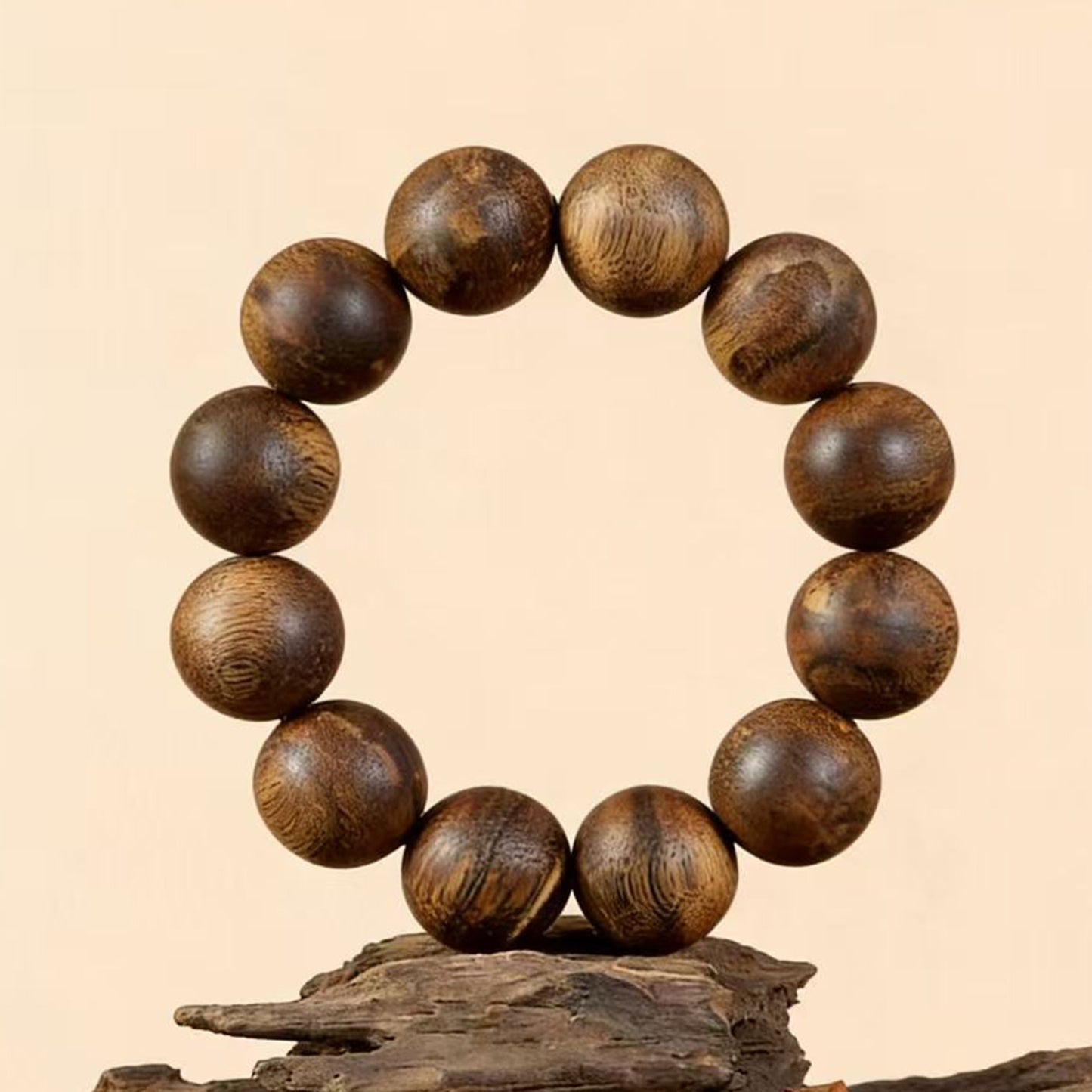 20mm Kyara Agarwood Bracelet Large Beads | Natural Wood Mala | Aromatic Resin Rich | Smooth Polished | Traditional Craft