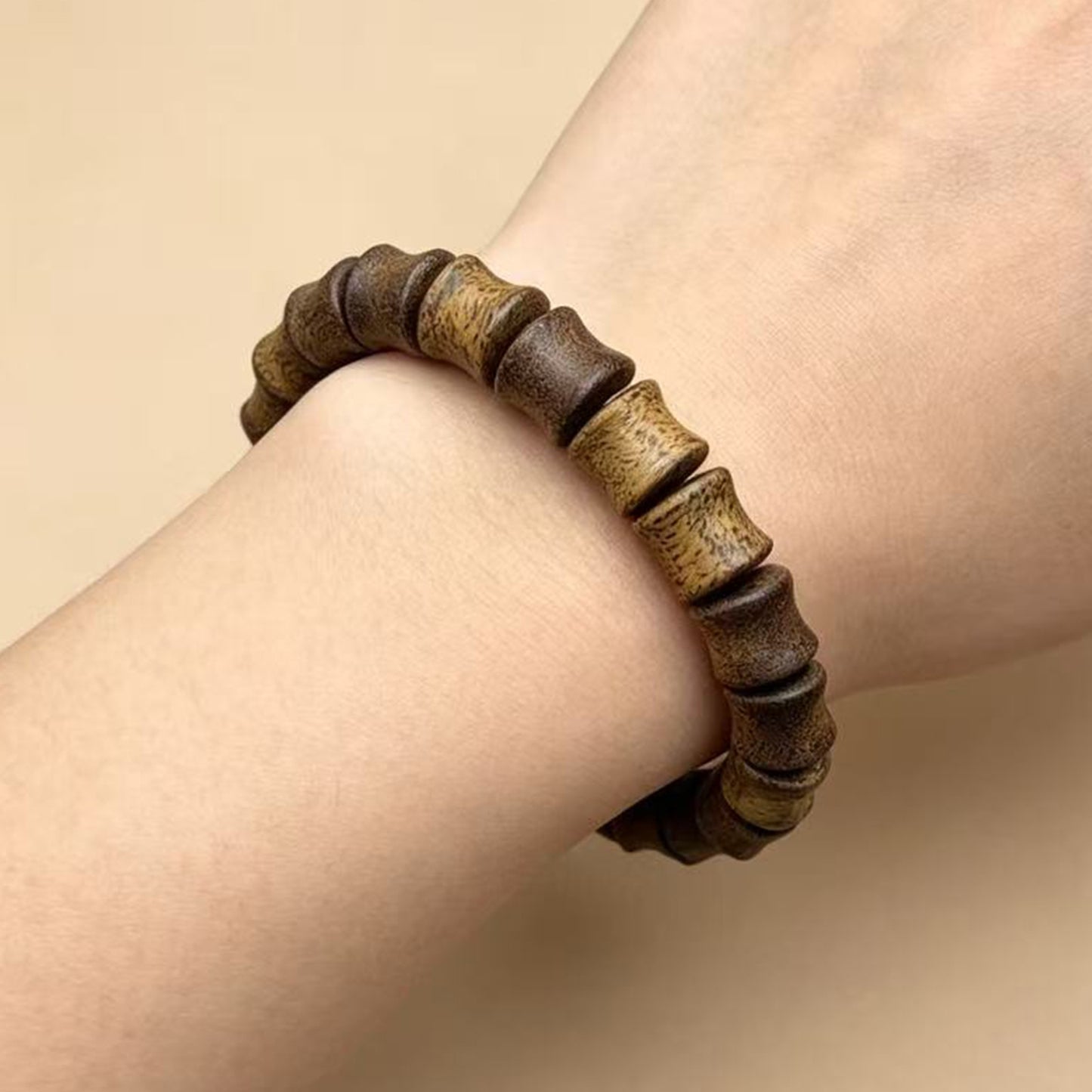 09mm Natural Kyara Agarwood Bamboo Joint Beads Bracelet, Authentic Oudh Mala Bracelet for Meditation, Spiritual Protection Wood Jewelry Gift