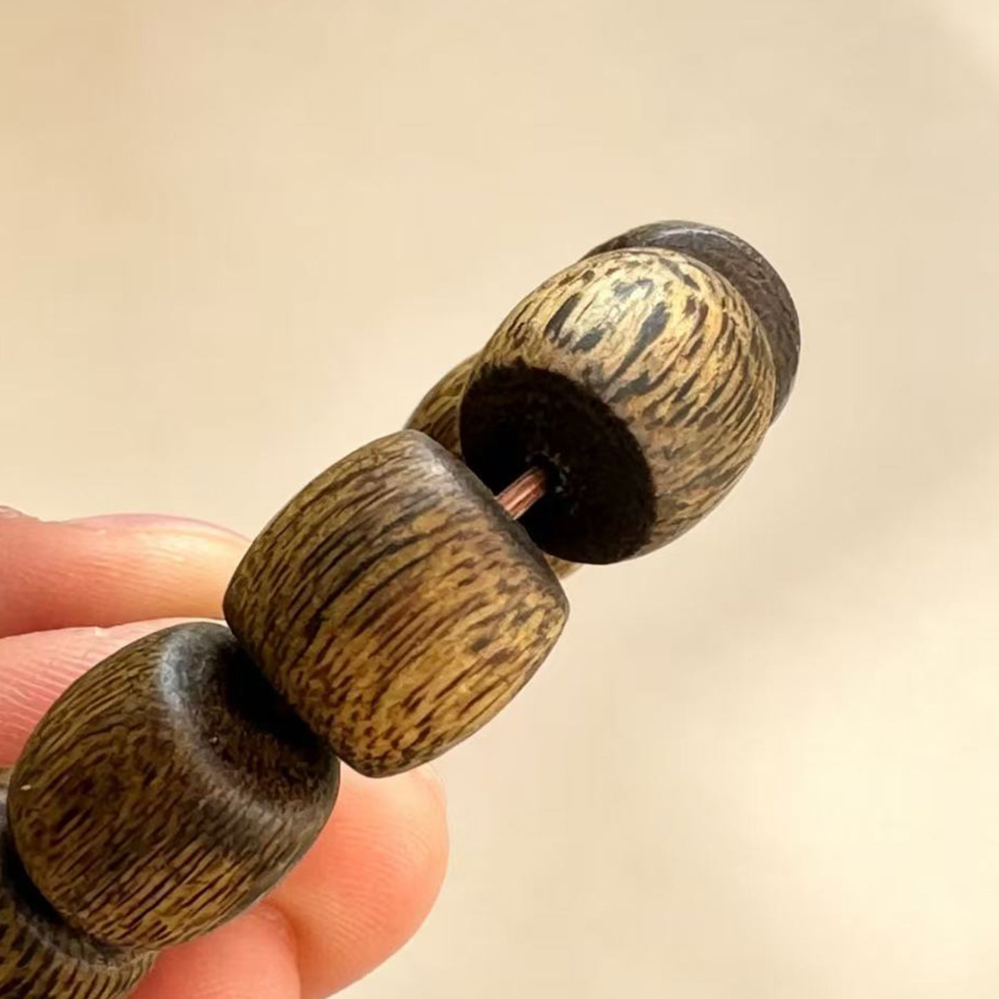 Natural Agarwood 10mm Drum Bead Bracelet | Handcrafted Rounded Cylinder Wood Beads | Single Loop Design | Dense Grain Pattern | Unisex Daily Wear Jewelry Gift
