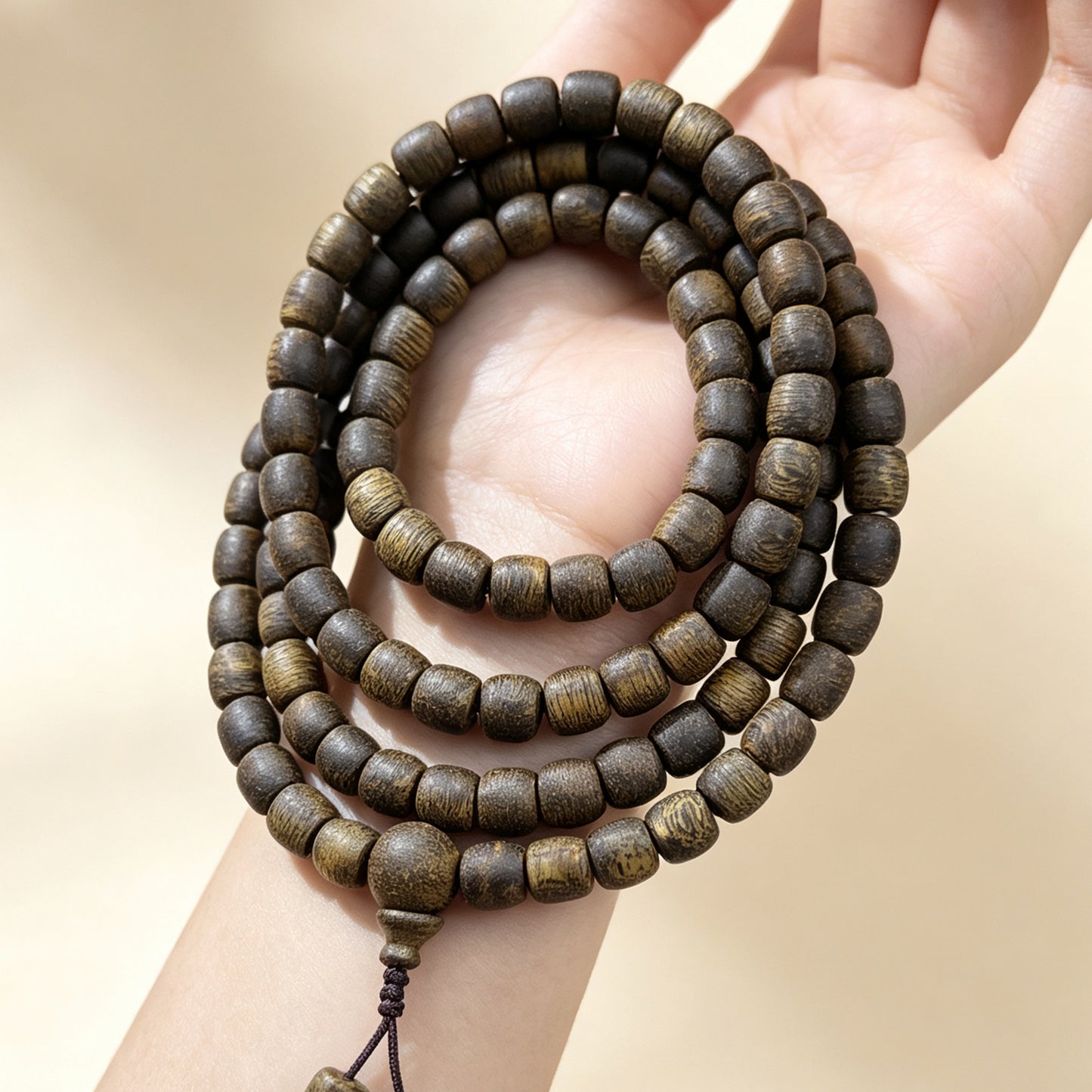 06mm Natural Agarwood Multi-Wrap Bracelet | Dark Resin Oud Wood Layered Necklace | Hand-Assembled Exotic Hardwood Jewelry