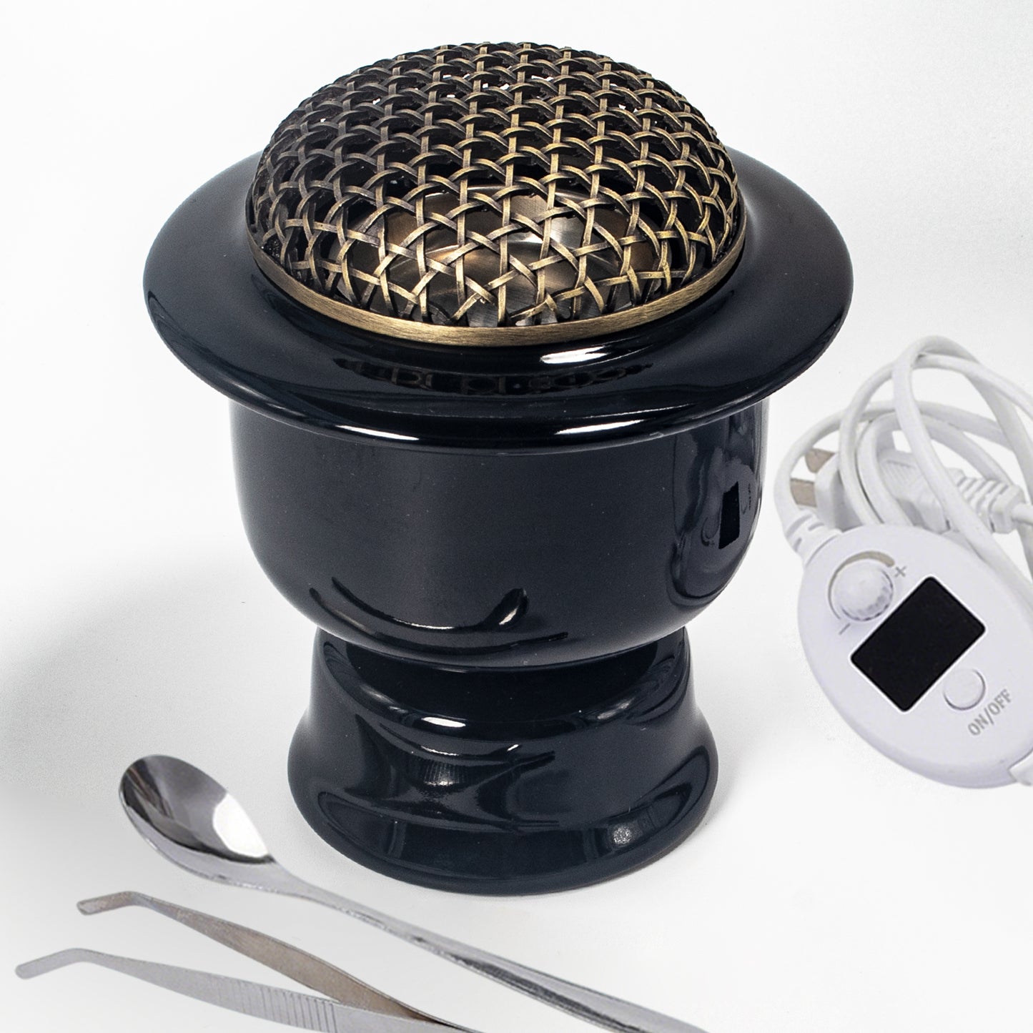 Black Electric Incense Burner with Timer & Temperature Control | High-Temperature Carbonization Aroma Diffuser