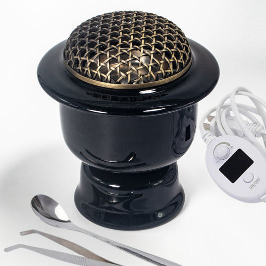Black Electric Incense Burner with Timer & Temperature Control | High-Temperature Carbonization Aroma Diffuser