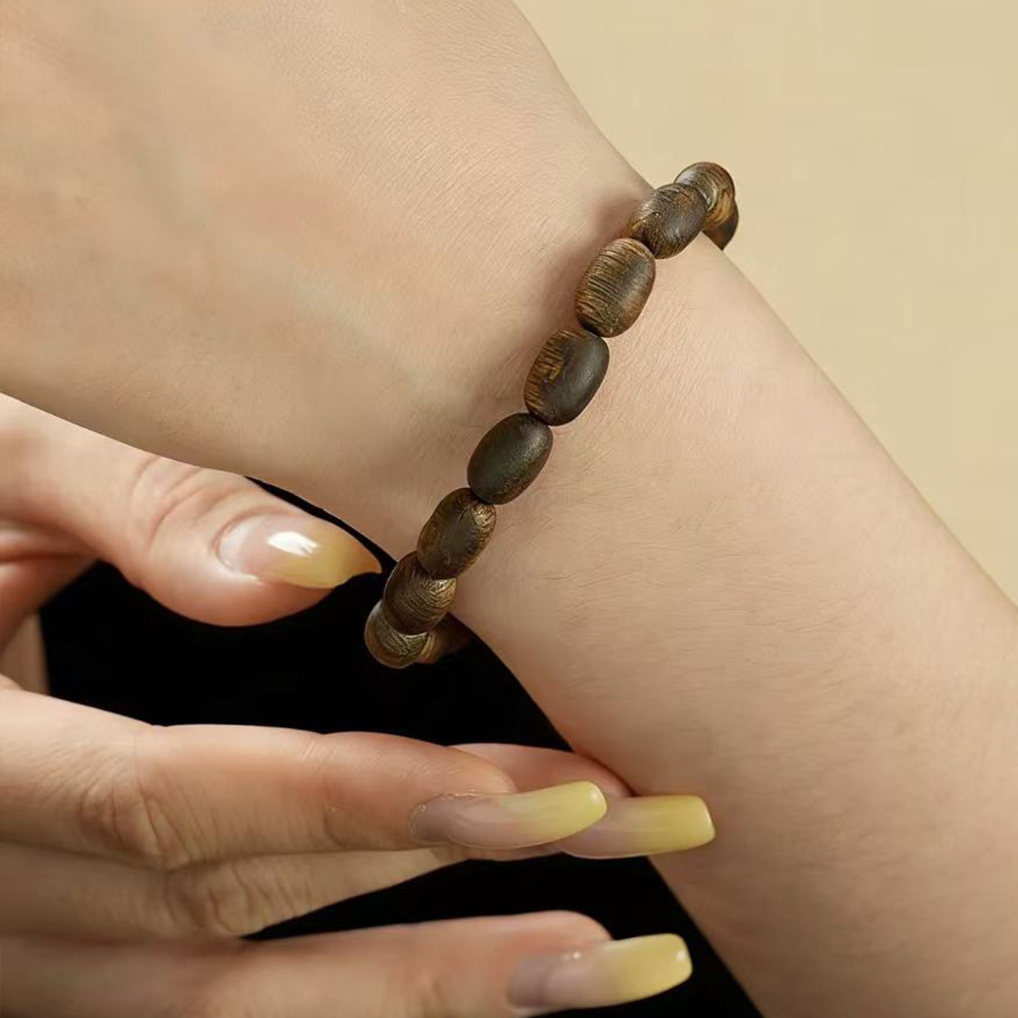 Kyara Agarwood Bracelet Freeform Scar Pattern | Natural Organic Shape | Single Strand Design | Rich Resin Texture | Artisan Crafted