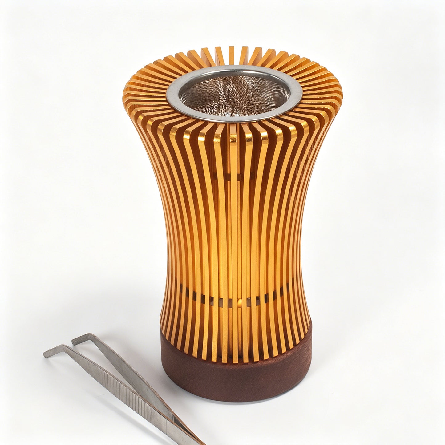 Tealight Candle Incense Burner Gold Metal Heat Diffuser Wood Base Aroma Gift Set