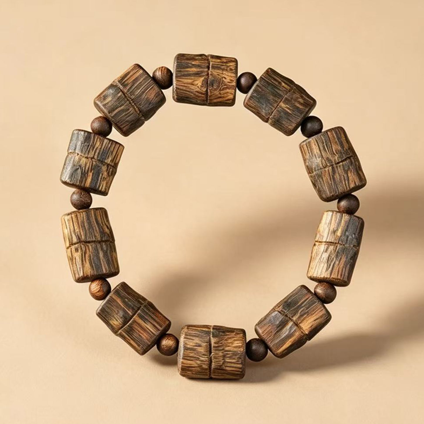 14mm Natural Kyara Agarwood Bamboo Joint Bracelet, Rich Resin Oudh Barrel Beads Mala, Authentic Aromatic Wood Prayer Beads, Spiritual Gift
