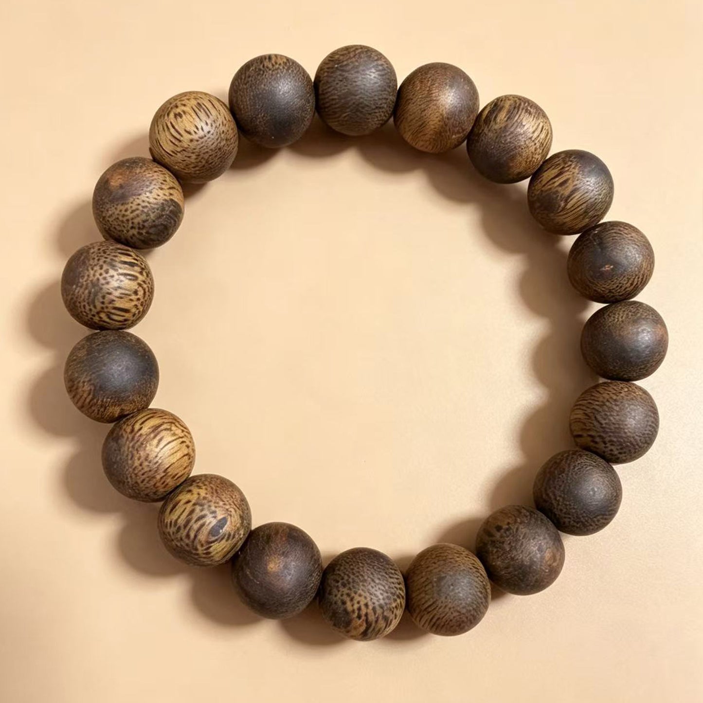 12mm Agarwood Bracelet | Natural Oud Wood Beaded Wristband | Artisan Crafted Wooden Jewelry | Unique Grain Texture