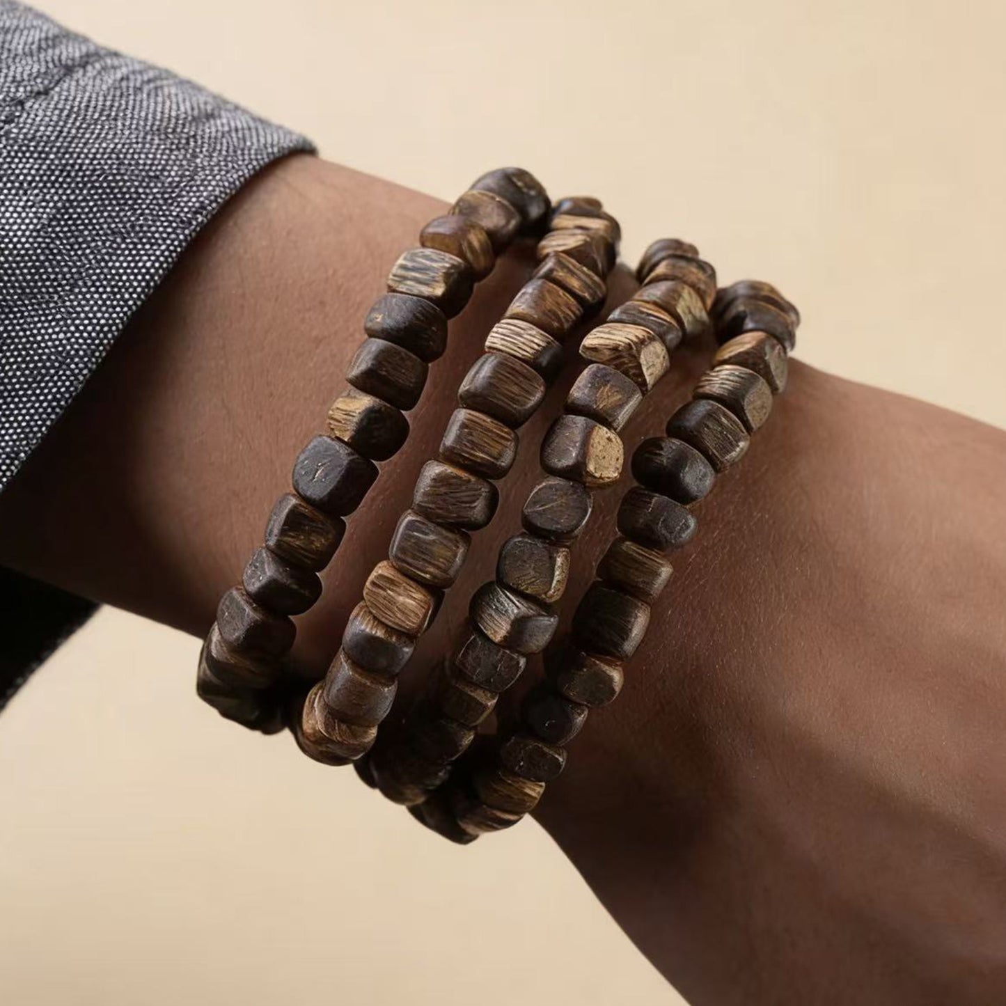 06mm Kyara Agarwood Bracelet Cube Beads | Square Sugar Cut | Natural Resin Rich | Smooth Polished | Geometric Modern Style