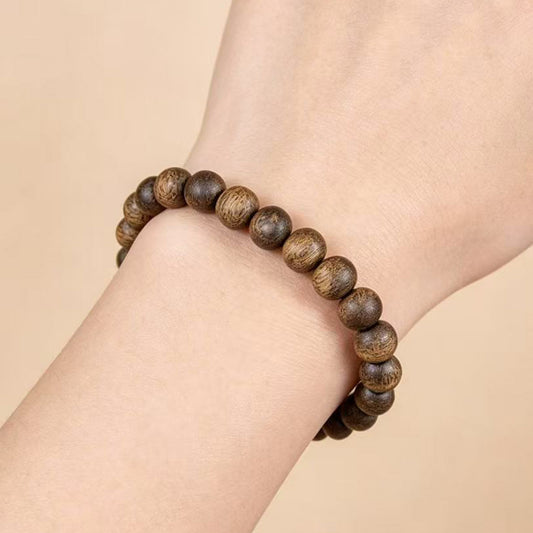 Natural Agarwood 8mm Round Bead Bracelet | Handcrafted Smooth Wood Beads | Single Loop Minimalist Design | Dense Grain Pattern | Unisex Daily Wear Jewelry Gift