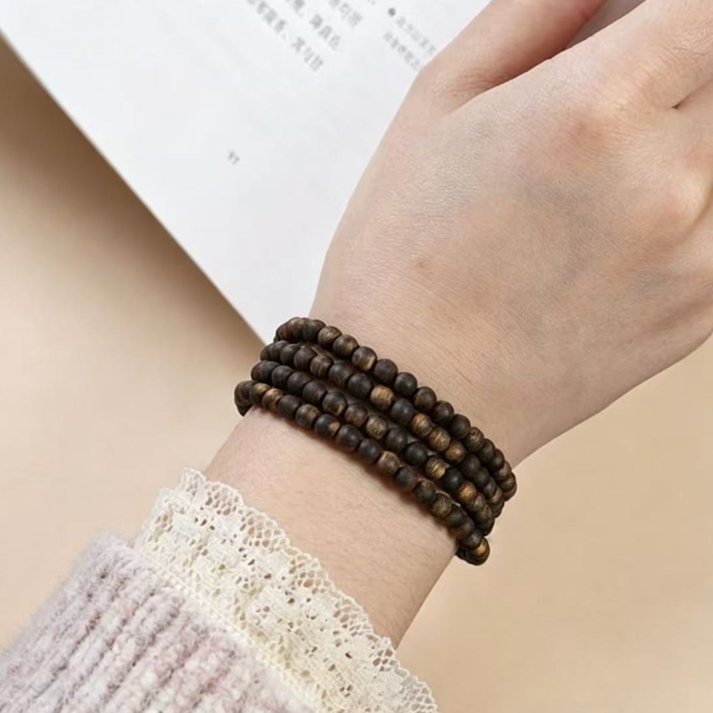 4mm Kyara Agarwood Bracelet | Natural Round Beads | Meditation Jewelry | Aromatic Wood Accessory | Minimalist Style