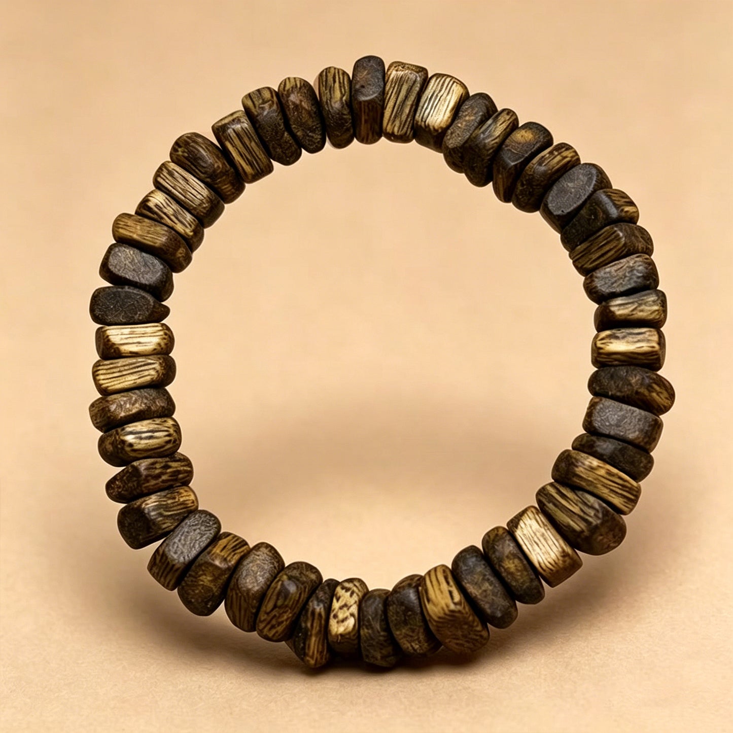 Natural Agarwood 9mm Chip Bead Bracelet | Handcrafted Irregular Slice Wood Beads | Single Loop Design | Dense Resin Grain