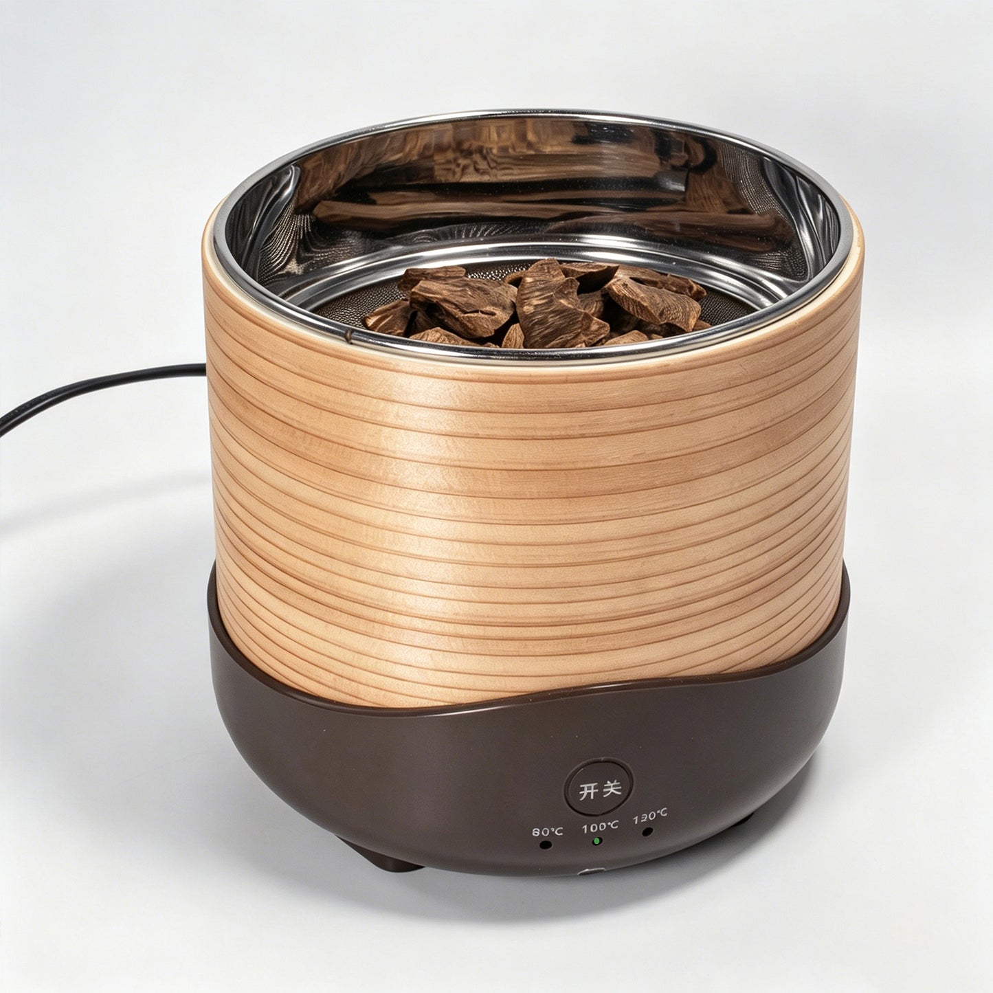 Electric Temperature-Controlled Aroma Warmer, Wooden Incense & Tea Roasting Box with Timer, Traditional Scent Diffuser for Blended Resins