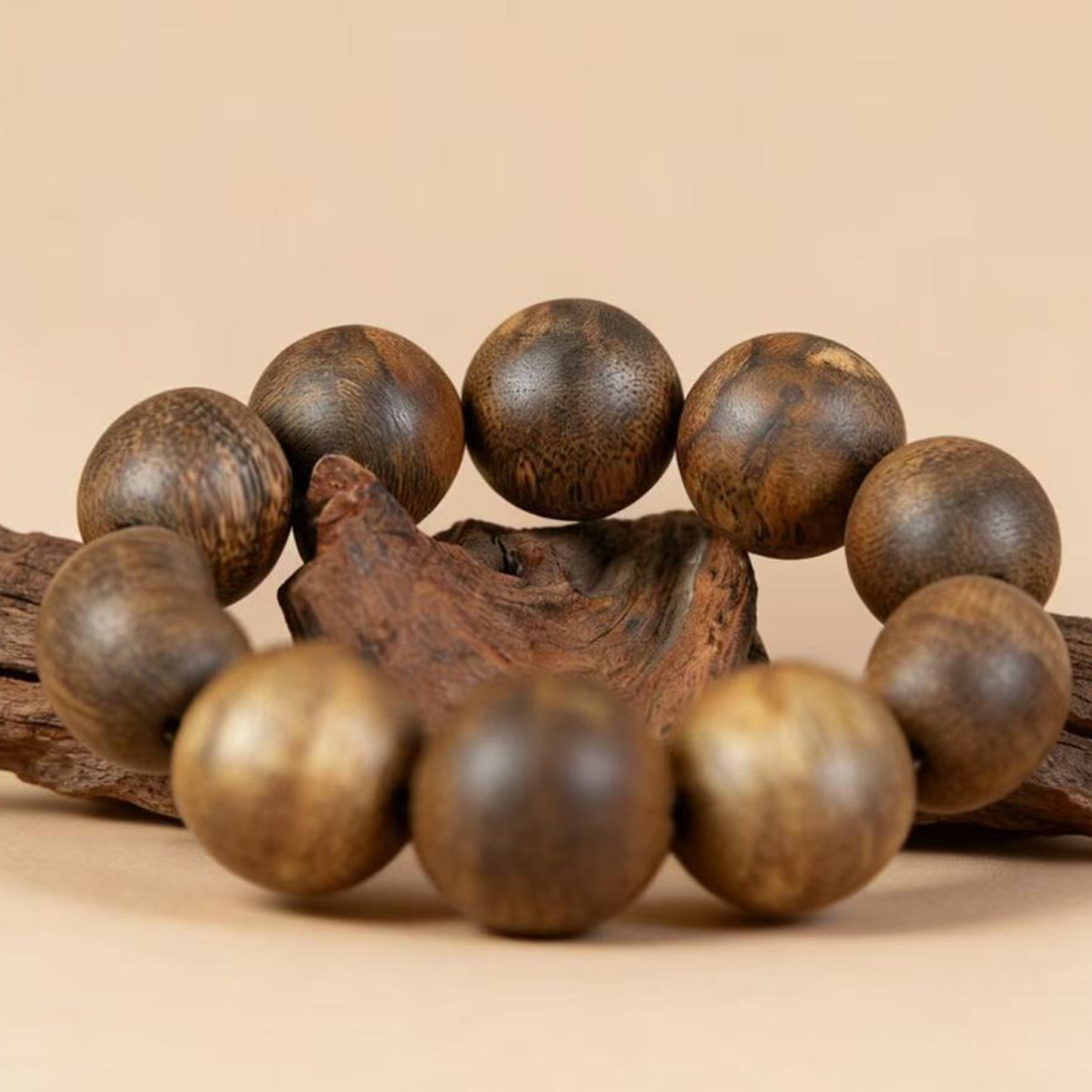 20mm Kyara Agarwood Bracelet Large Beads | Natural Wood Mala | Aromatic Resin Rich | Smooth Polished | Traditional Craft