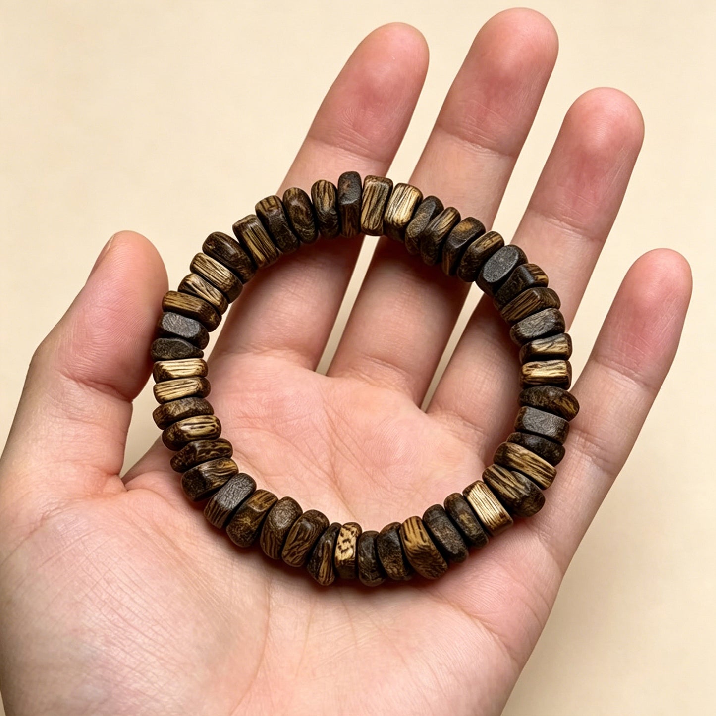 Natural Agarwood 9mm Chip Bead Bracelet | Handcrafted Irregular Slice Wood Beads | Single Loop Design | Dense Resin Grain