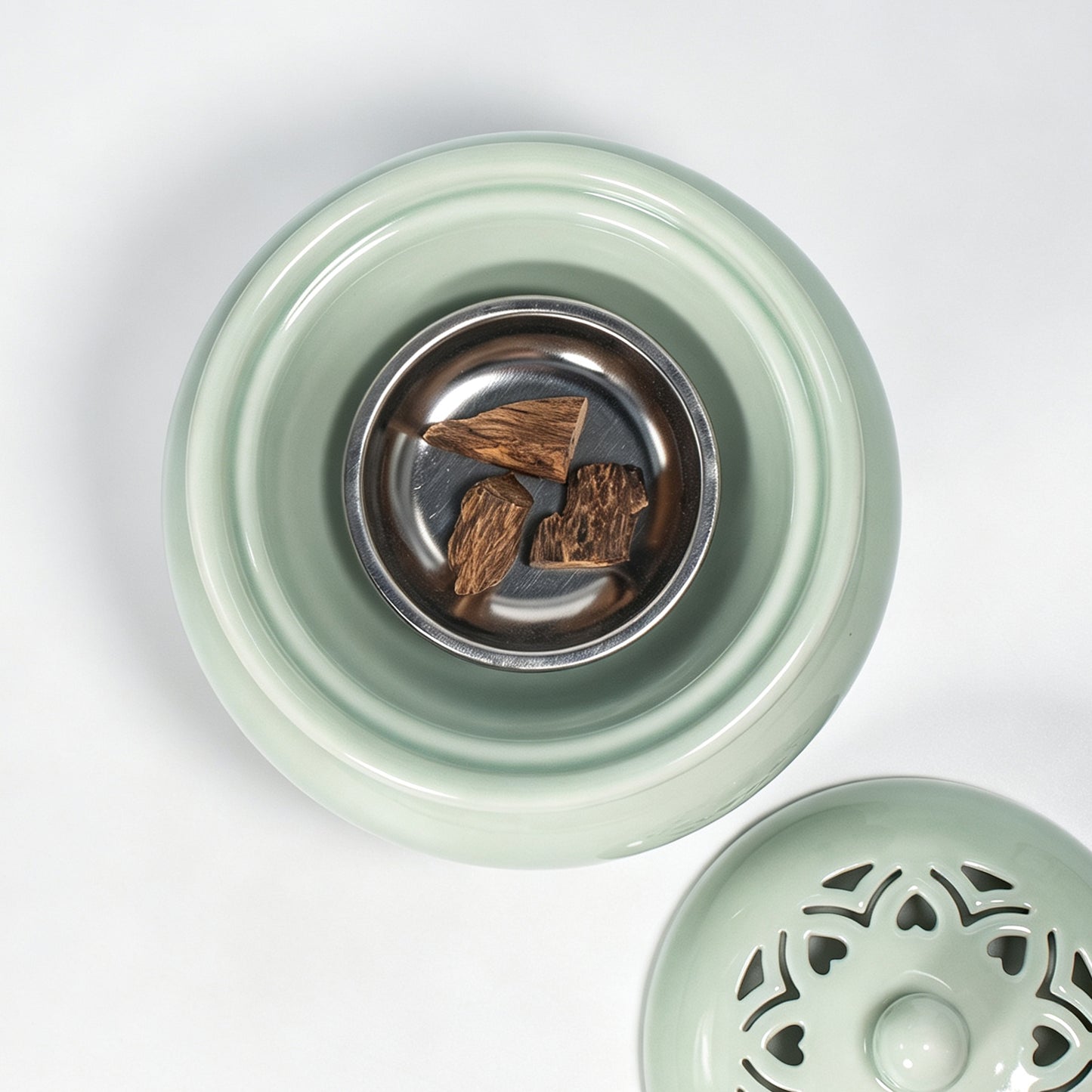 Electric Celadon Incense Burner | Longquan Style Ceramic Aromatherapy Diffuser | Pierced Lid Timer Control | Zen Home Decor