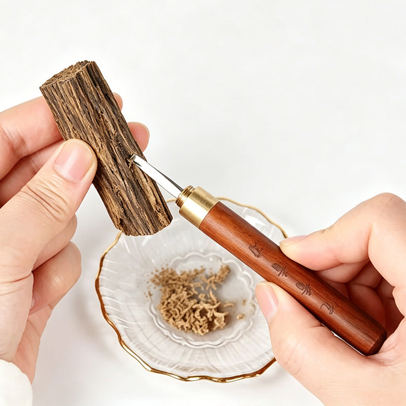 Agarwood Incense Cutting Hook Knife | Handcrafted Rosewood Handle with Brass Trim | Stainless Steel Blade | Spice Processing Tool | Artisan Wood Carving Gift
