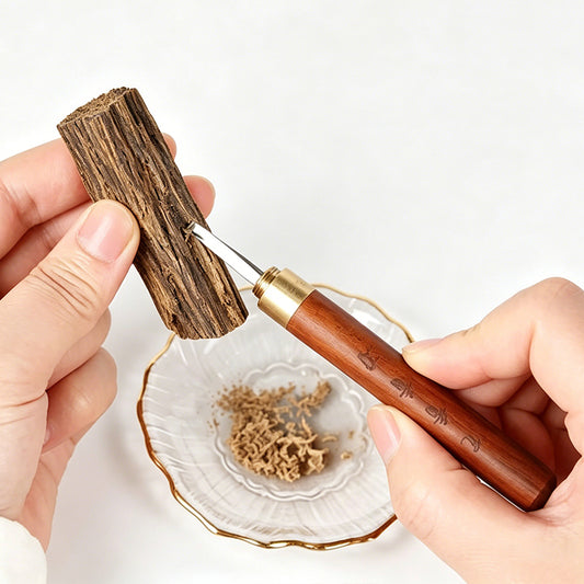 Agarwood Incense Cutting Hook Knife | Handcrafted Rosewood Handle with Brass Trim | Stainless Steel Blade | Spice Processing Tool | Artisan Wood Carving Gift
