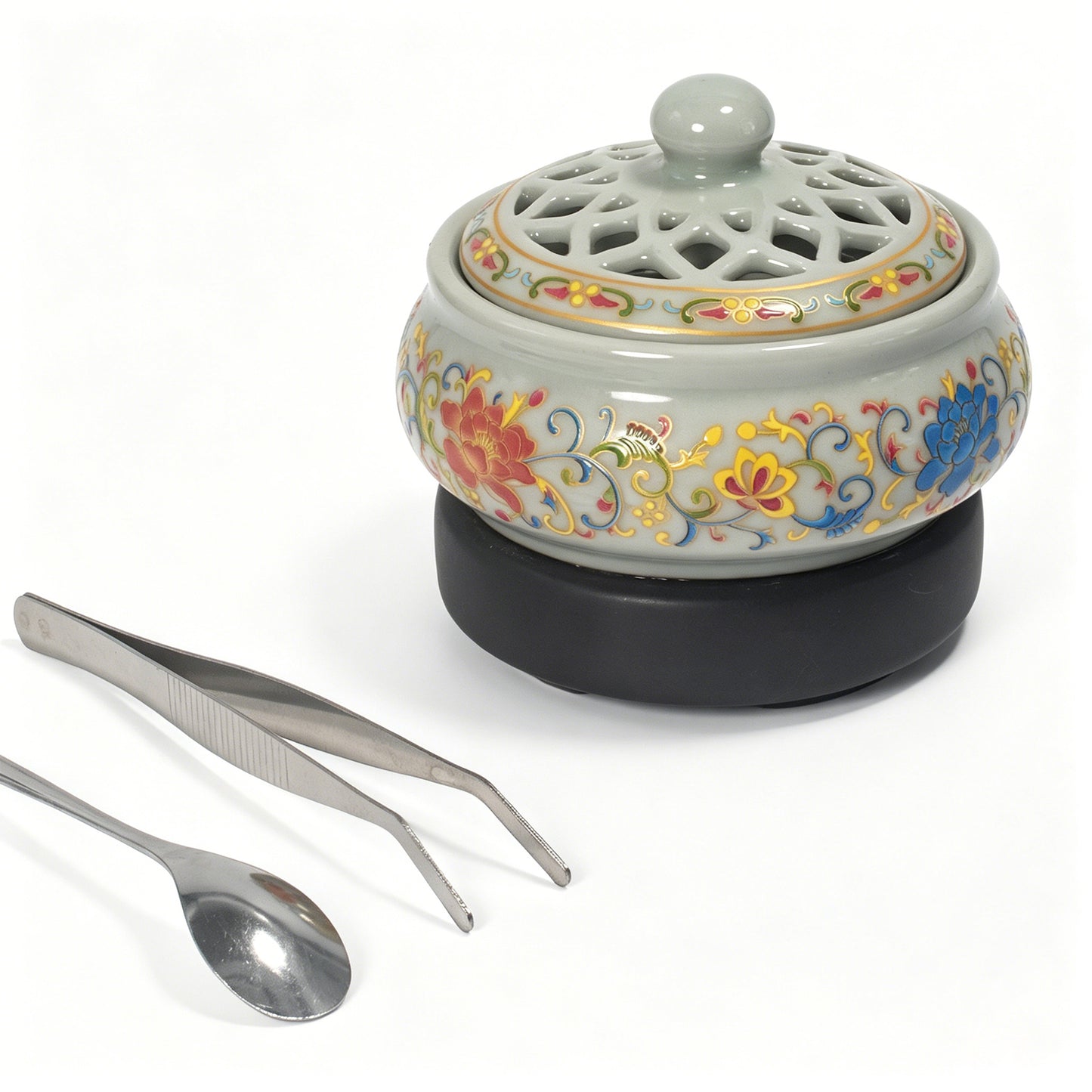 Digital Electric Incense Burner Cloisonné Lotus Timer Temperature Control Home Aroma Diffuser