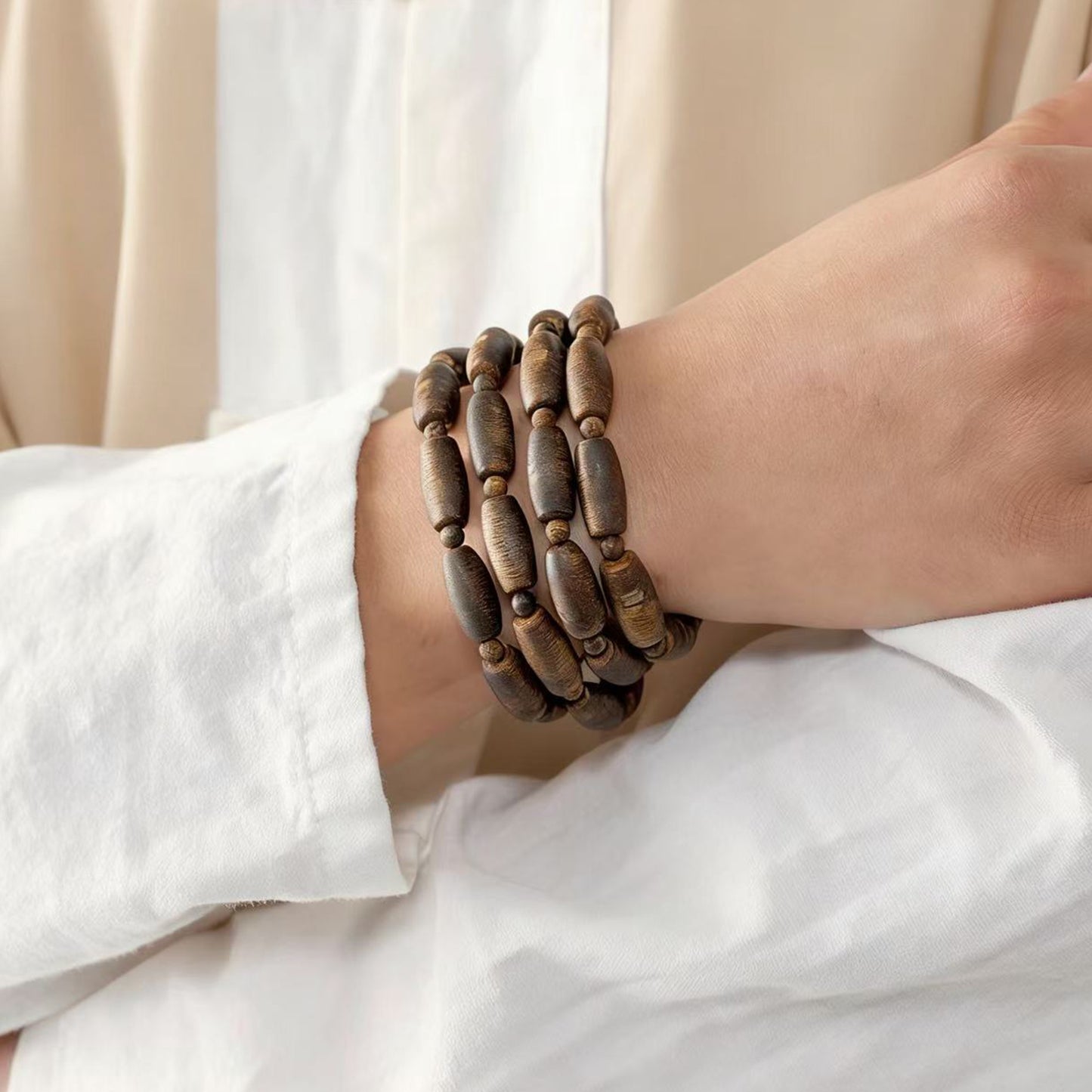 Kyara Agarwood Bracelet Multi-Layer | Natural Freeform Beads | Dzi Style Organic Shape | Aromatic Wood Mala | Traditional Craft