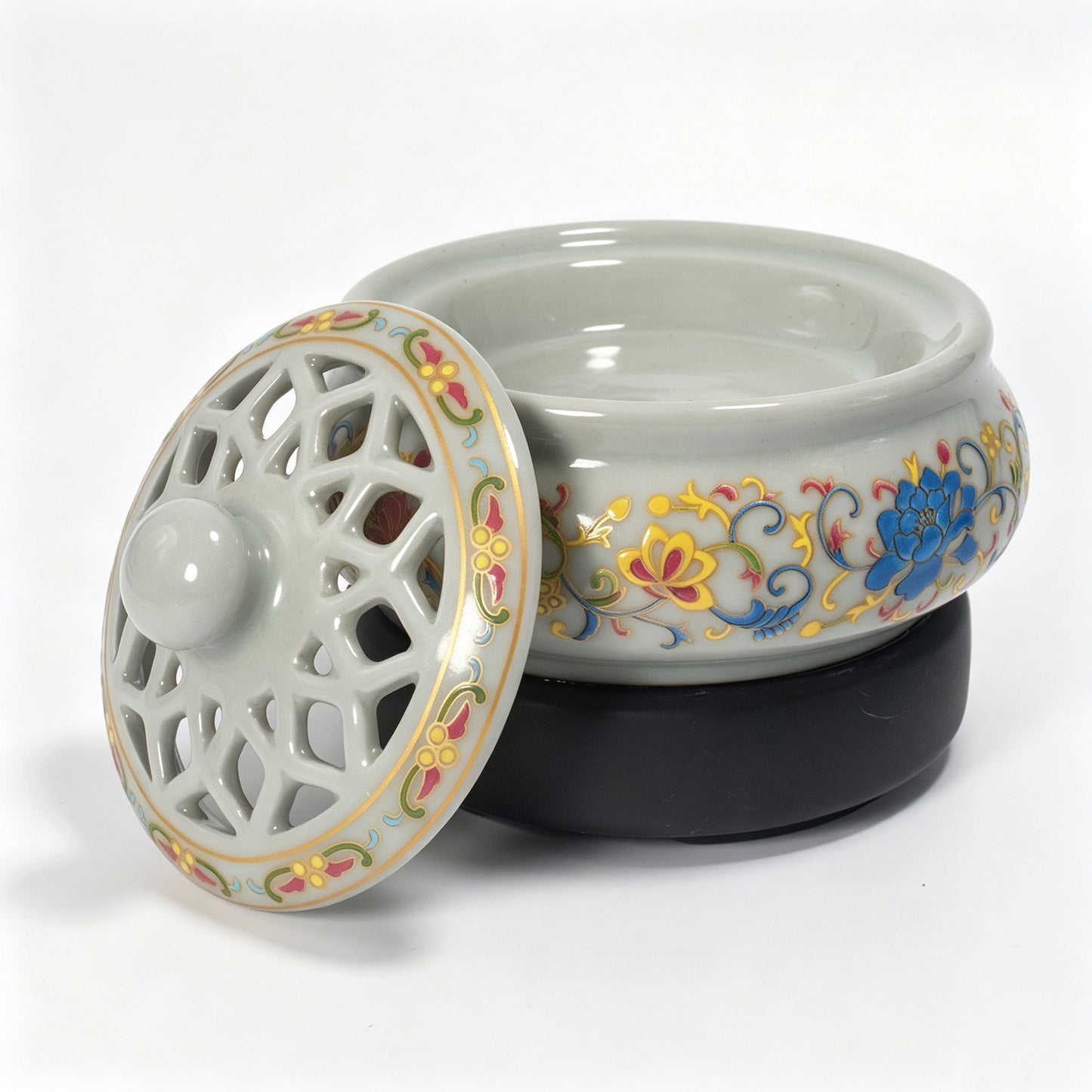 Digital Electric Incense Burner Cloisonné Lotus Timer Temperature Control Home Aroma Diffuser