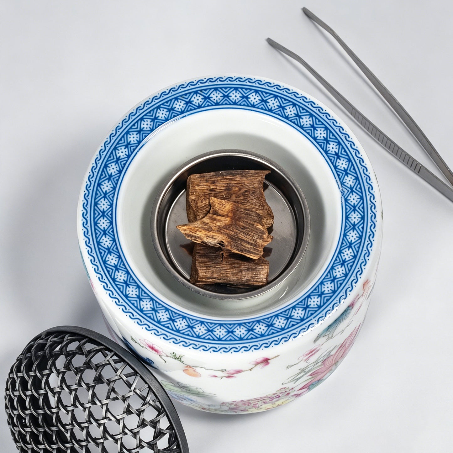 Electric Ceramic Incense Burner with Timer | Floral Butterfly Porcelain Aroma Diffuser with Night Light | Adjustable Temperature Control | Zen Home Decor Gift