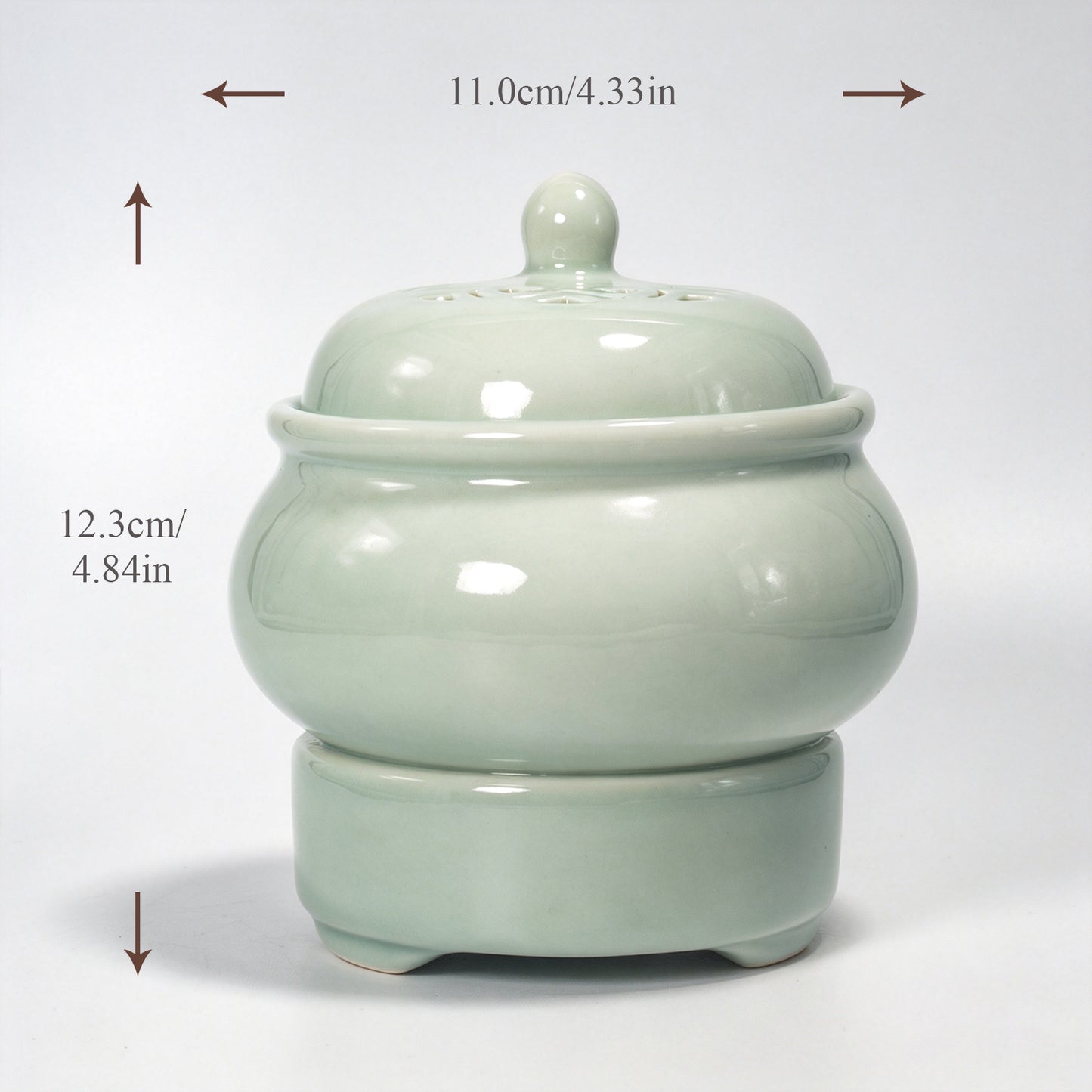Electric Celadon Incense Burner | Longquan Style Ceramic Aromatherapy Diffuser | Pierced Lid Timer Control | Zen Home Decor